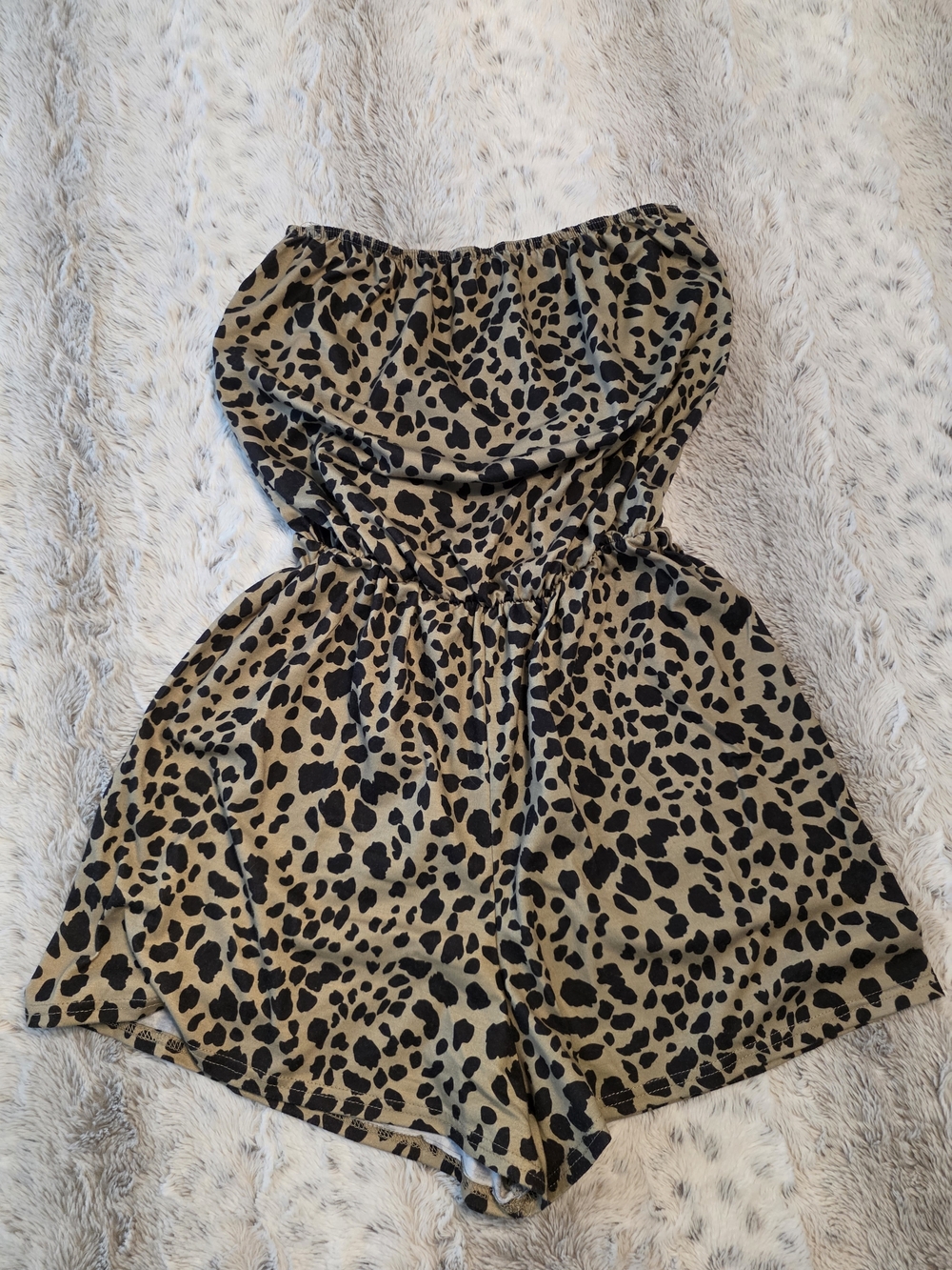 Boohoo Leopard Print Strapless Romper in Tan and Black Sz10 Or LARGE